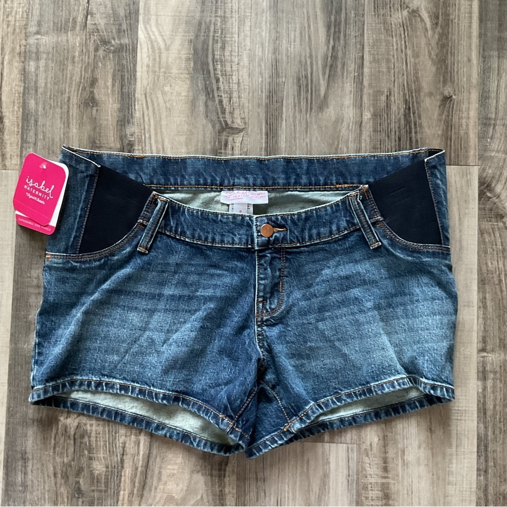 Isabel Maternity Women's Jean shorts Side Expandable Elastic panels Ladies